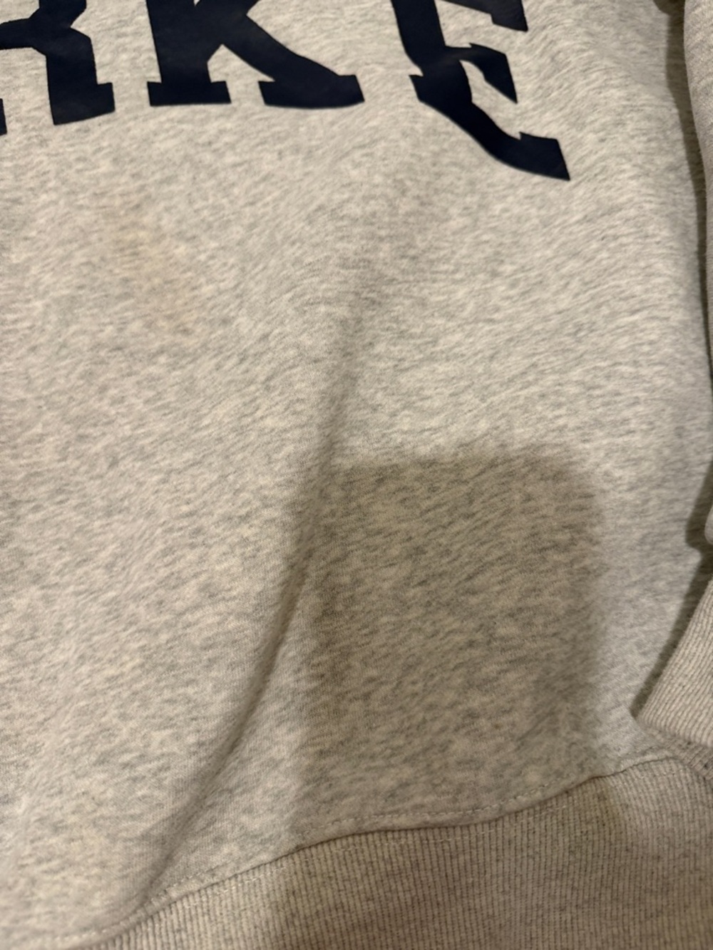 Parker Gray Crewneck Sweatshirt with Navy Lettering : stained - Picture 5 of 9